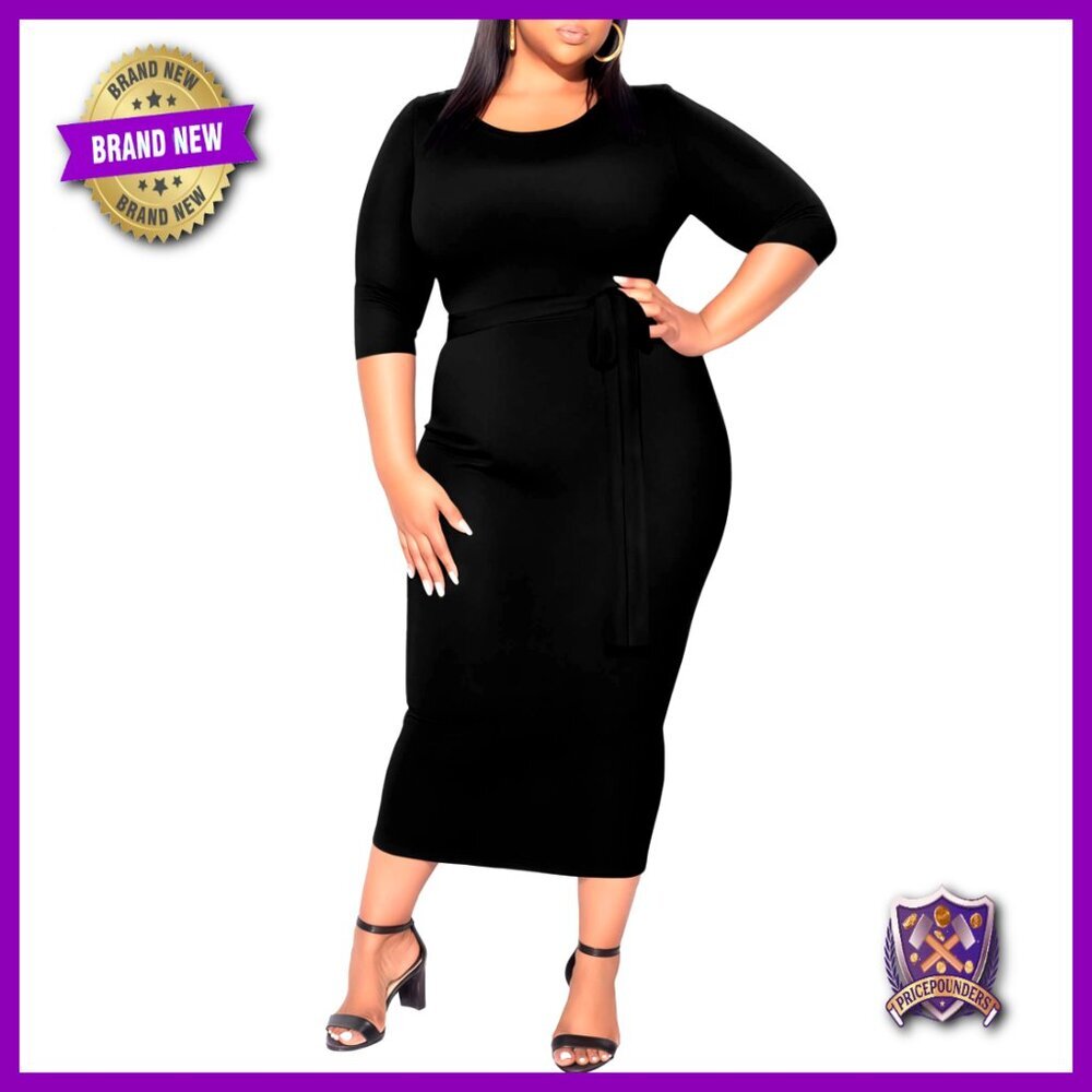 Plus Size Maxi Dress Bodycon Fitted 3/4 Sleeve Cocktail Work Office